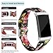 Maledan Bands Compatible for Fitbit Charge 3 and Charge 3 SE Fitness Activity Tracker, Slim Genuine Leather Band Replacement Accessories Strap for Charge3 Special Edition, Large, Black/Pink Floral