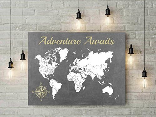 Susie85Electra Gray Chalkboard Map Print Push Pin Wall Art Canvas Foam Board Anniversary Gift For Husband Office Decor Adventure Awaits