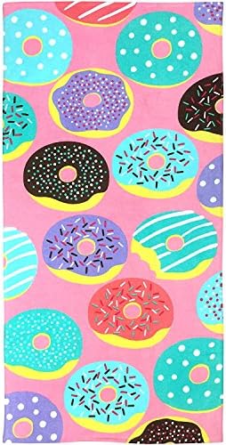 Girl's Pink Quick Dry Beach Towel Jolly Donuts for Swimming, Camp, Pool, Blanket and Fun - 28 x 60