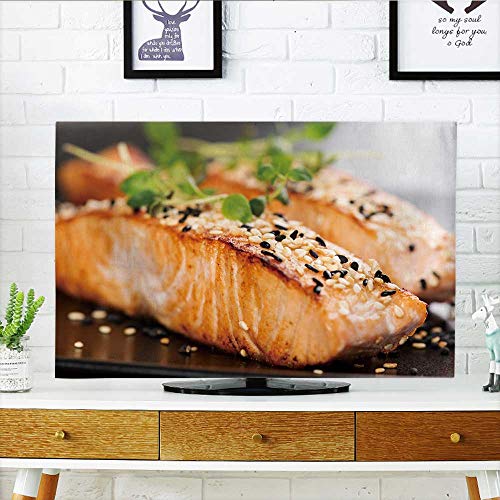 Philiphome TV dust Cover Grilled Salmon Sesame Seeds and Marjoram on a Black Plate Studio Shot TV dust Cover W30 x H50 INCH/TV 52" - Thumbnail 6