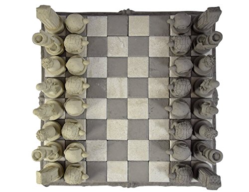 American Made Heavy Cast Stone Outdoor Chess Set with Garden Motif, 16.5" - Thumbnail 3