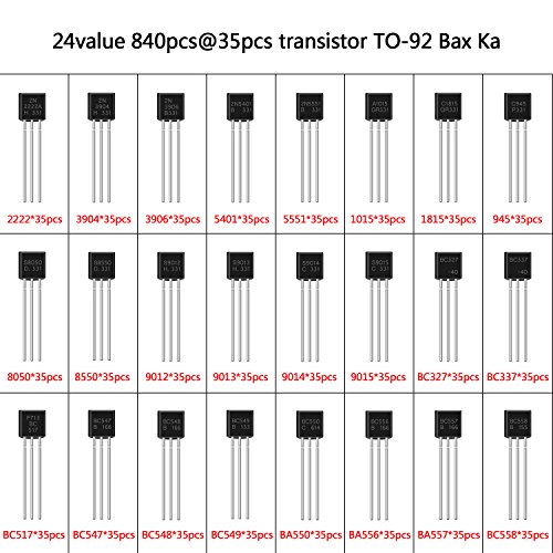 840PCS 24 Values 2N2222-S9018/BC327-BC558 NPN PNP Power General Purpose Transistors Assortment Kit with Storage Case