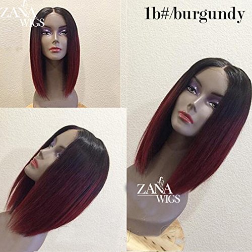 ZANA Short Bob Style Lace Front Human Hair Wigs with Baby Hair #1b/burgundy Brazilian Virgin Hair Glueless Wigs for Women
