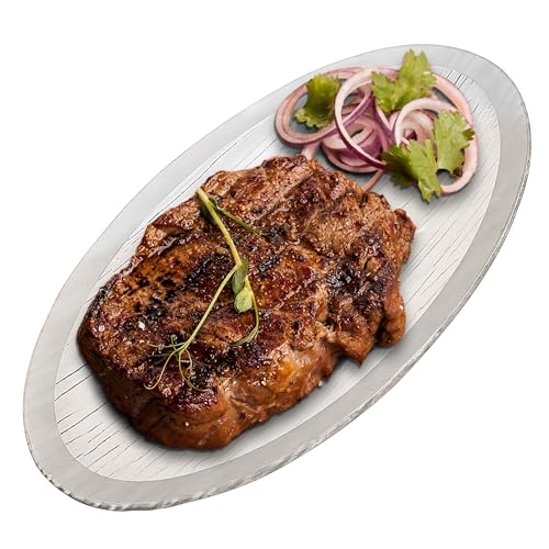 Tempered Glass Oval Meat Serving Tray – Durable Food Platter for Serving Dishes, Party Trays and Platters, Microwave Oven & Dishwasher Safe Decorative Tray – 8.5 x 14 Inch, Silver