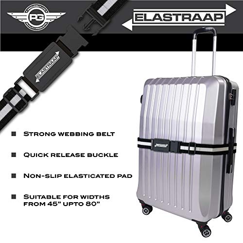 Luggage Straps, Adjustable Non-Slip Baggage Belts- Suitcase Bands For Travel Bag (2 Straps, White Stripe 2pk)