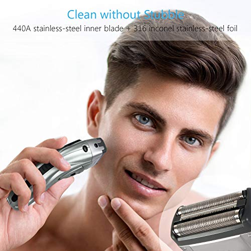 SUPRENT Electric Foil Shaver, 4-Blade Electric Razor For Men,Shaver with Lithium Ion Battery and Push-up Precision Trimmer, Safe Travel Lock (Silver)
