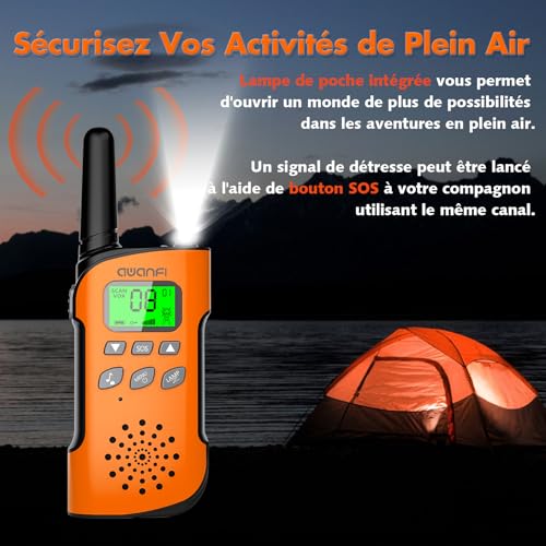 AWANFI Walkie Talkie Kids Adults Rechargeable 3 Pieces Walkie Talkie Long Range Flashlight 8 Channel Walkie Talkie USB Type C for Camping, Hiking, Biking, Toy Gift for Girl and Boy