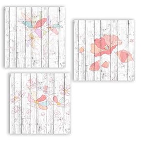3 Panel Canvas Wall Art Flowers on Vintage Wood Background Pictures Home Wall Decorations for Kitchen Streched and Framed? - 12"x12"x3 Panels