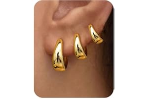PANSHI 3Pairs Gold Hoop Earrings Set for Women Trendy Chunky Huggie Dainty Earring Jewelry for Women Teens