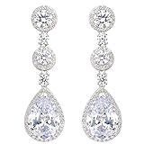 EVER FAITH 925 Sterling Silver Prong Cubic Zirconia Tear Drop Bride Engagement Dangle Earrings Clear