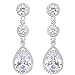 EVER FAITH 925 Sterling Silver Prong Cubic Zirconia Tear Drop Bride Engagement Dangle Earrings Clear