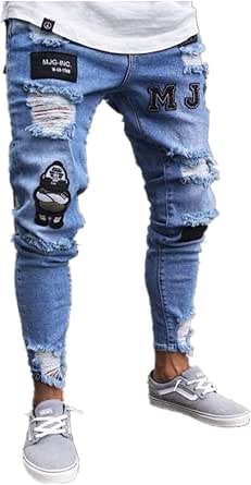 Chickwin Pantalones Vaqueros Hombre Rotos, Skinny Slim Fit Insignia Largos  de Mezclilla de Cintura Baja de Pitillo Deportivos Elástico Cremallera Rota  Jeans De Bolsillo: Amazon.es: Ropa