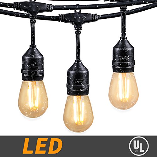 48Ft LED Outdoor String Lights with 15 Dimmable S14 Edison bulbs, Weatherproof Commercial Grade  ...