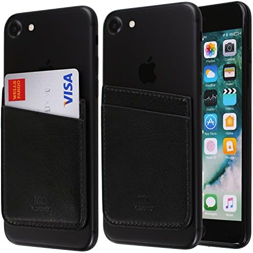 Stick on Wallet Lite Faux Leather Ultra-slim 3M Adhesive Card Holder Case (Vintage Black)