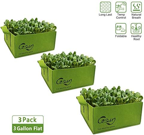 Cesun Square Grow Planter Bag Premium 400G Thickened Fabric Pots 3 Gallon Aeration Fabric Cube with X Stitching Reinforced Handles (3 Gal Green Flat)