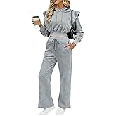 CHICME Womens 2 Piece Outfits Cropped Long Sleeve Hoodie and Wide Leg Sweatpants Set Fall Fashion Sweatsuit Tracksuit