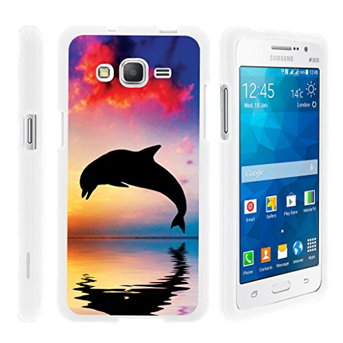 Compatible for Samsung Galaxy Grand Prime Case | G530 | Go Prime [Slim Duo] Hard Shell Snap On Case Compact Fit Cover Matte on White Sea Ocean Design by TurtleArmor - Dolphin Jump