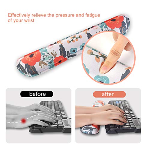 Dooke Keyboard Wrist Rest Pad and Mouse Wrist Rest Support, Comfort Wrist Rest Pad with Non-Slip Rubber Base & Memory Foam Support for Working Gaming Fatigue Pain Relief Floral - Thumbnail 2