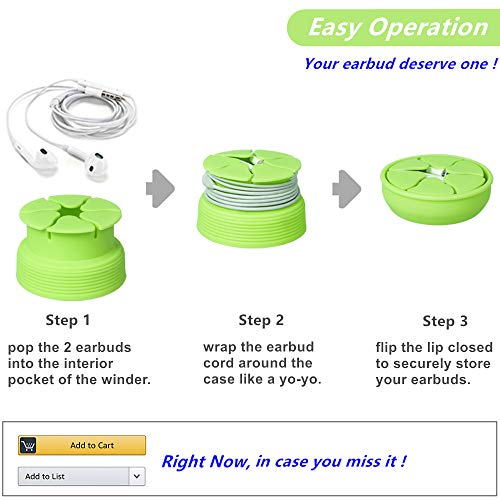 Tangle-Free Earbuds Holder Storage Case Portable Silicone Headphone Earphone Cable Compact Storage Cord Wrap Winder Headphones Keeper System Organizer (Black Blue Pink Green Orange Purple) - Thumbnail 3