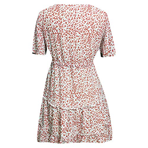 YEZIJIN Blouses for Plus Size Women 2019 Sexy Sexy Printing Ruffles Short Sleeve Dress Princess Dress Pink