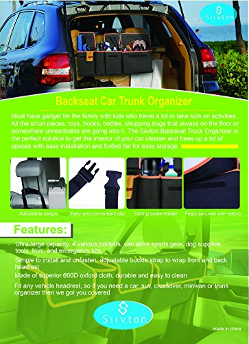 Backseat Trunk Organizer, Space Saving Car Trunk Organizer with Bottom Plate and Lid Trunk Storage for Kids, Travel, Heavy Duty 4 Pocket Auto Interior Cargo Accessories SUV & Car Organizer - Thumbnail 7