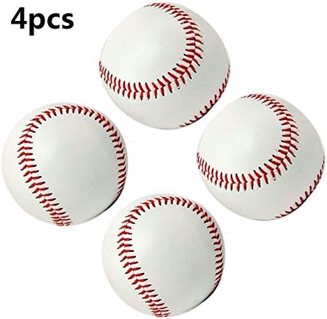 Practice Baseballs, Soft Baseballs Reduced Impact Safety Baseballs, Standard 9” Adult Leather Covered Soft Balls for Team Game Competition Training, 4Pack (Rubber Center(White))
