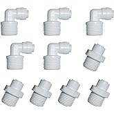 MALIDA Quick Connector Male Adapter Elbow and Straight Combination, 1/2 Inch NPT Thread x 1/4 Inch Tube OD Push to Connect Fittings, for Water Filter purification systems.(pack of 10)