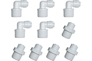 MALIDA Quick Connector Male Adapter Elbow and Straight Combination, 1/2 Inch NPT Thread x 1/4 Inch Tube OD Push to Connect Fittings, for Water Filter purification systems.(pack of 10)