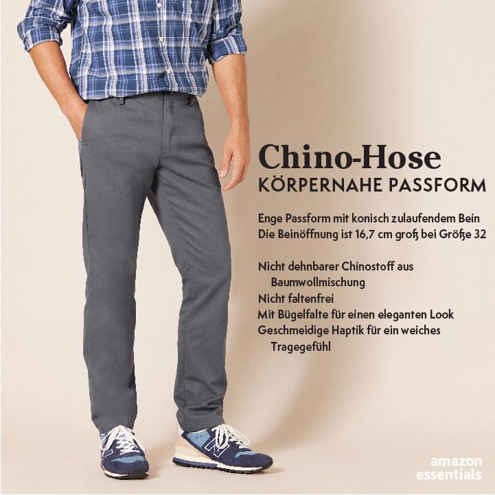 Herren Slim Fit Knitterfreie Freizeit Chino Hose, Indigo, 30W / 30L