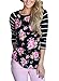 Dearlovers Women Boho Crew Neck Striped 3/4 Sleeve Floral Print Blouse Top Shirts Large Size Black