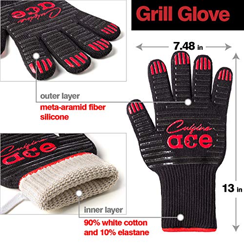 Cuisine Ace Extreme Heat Resistant Grill/BBQ Gloves 932℉ Premium