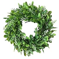 Yinpinxinmao 11.8" Artificial Green Leaves Wreath Eucalyptus Wreath Boxwood Wreath Round Green Wreath Outdoor Green Wreath Front Door Wall Window Party Green