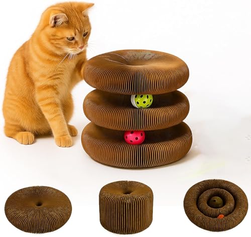 Interactive Cat Toy, Kitty Curls Cat Scratcher, Twisty Paws Cat Scratching Post, Kitty Kurls Magic Organ Cat Scratch Pad with Ball Toy for Indoor Cats, Modern Cat Scratching Board at Amazon