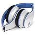 Sentey Flow LS-4221 Foldable Headphone with Detachable 3.5mm Audio Cable and in-line Microphone, White/Blue