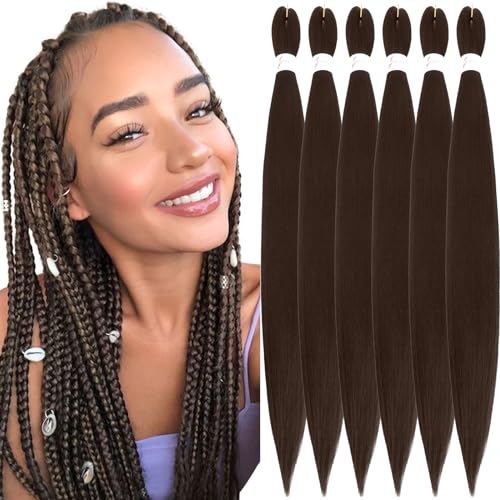 Xusuperb Pre Stretched Braiding Hair Dark Chocolate Brown 30 Inches Kanekalon Easy Braids Hair Extension for African Braids 6 Packs Soft Yaki Extension Fake Hair for Braiding (#4)