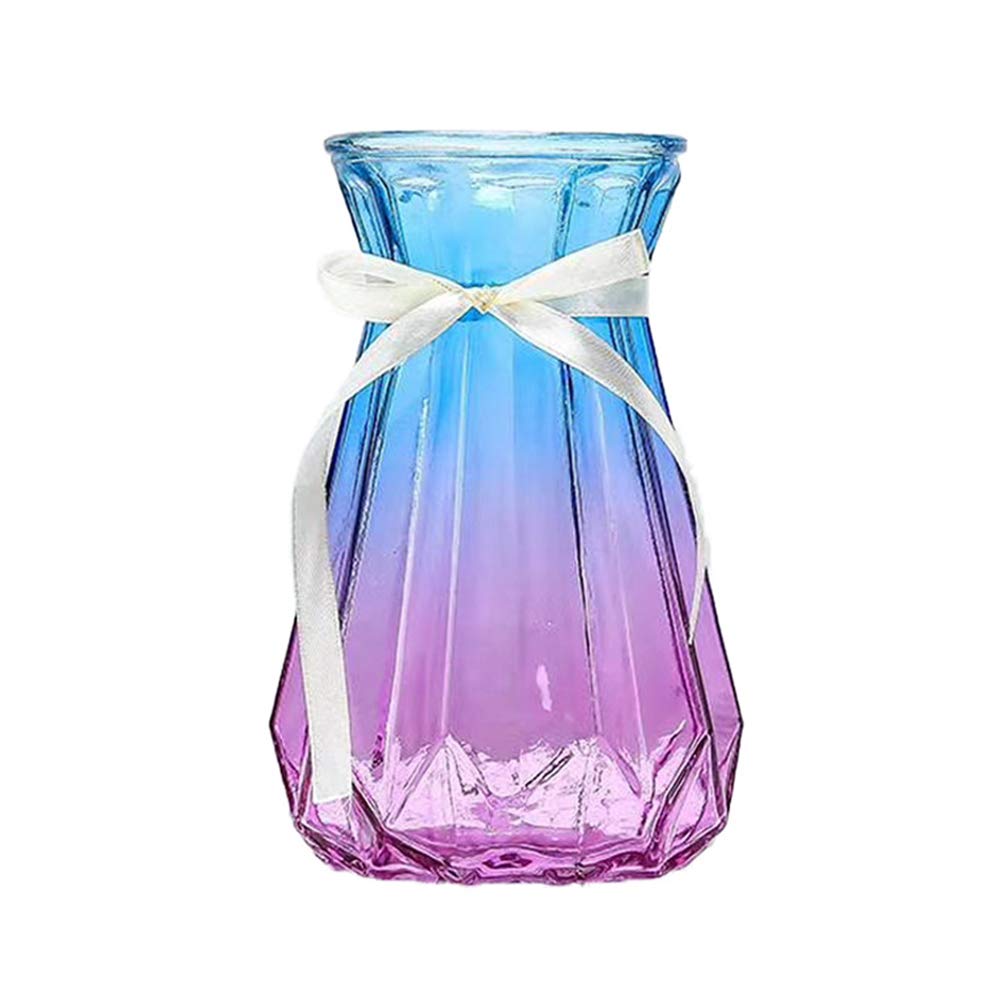 Glass Vase Living Room Decor Flower Bud Vases High 7.3",for Home Decorations Modern Geometric Centerpieces Decorative Vase (Blue-purple gradient)…
