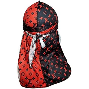 FancyCOCO Designer Durag | Customs Two-Tone Designer Durags,Fanshion Du Rag for 360/450/720 Waves,Waver Cap (Black red lv Tone)