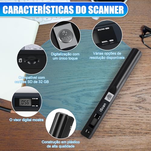 900 DPI Scanner de Documentos Portátil, Mini Scanners de Recibos, Scanner de Fotos, Varinha para Uso Doméstico, Scanner de Imagem Móvel Portátil, Leitor de Documentos em Varinha
