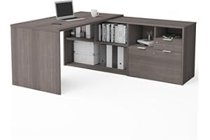 Bestar i3 Plus L-Shaped Desk, 72W, Bark Grey
