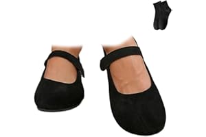 Orthopedic Suede Ballet Mary Jane Flats for Women Wide Width Closed Toe Slip on Dressy Black Mary Jane Shoes Soft Lightweight