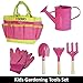 D SERIES Kids Gardening Tool Set Real Tools with Safety Edges, Gloves & Durable Tool Carrying Bag | Includes Pink Watering Can, Child Sized Trowel, Rake & Garden Fork | Learn While Playing