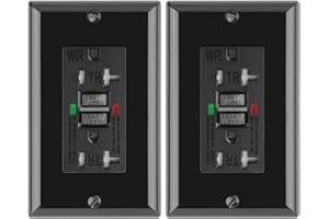 2 Pack - POWAWINI GFCI Outlet 20 Amp, UL Listed, Self-Test GFI Receptacles, TamperResistant, Weather Resistant, LED Indicator, with Decor Wall Plates and Screws, Indoor or Outdoor Use (Black)