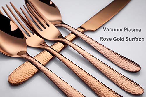 Rose Gold 12-Piece Dinner Spoons Set, 7.5-inch Stainless Steel Hammered Rose Gold Flatware Silverware Cutlery Utensils… - Image 6