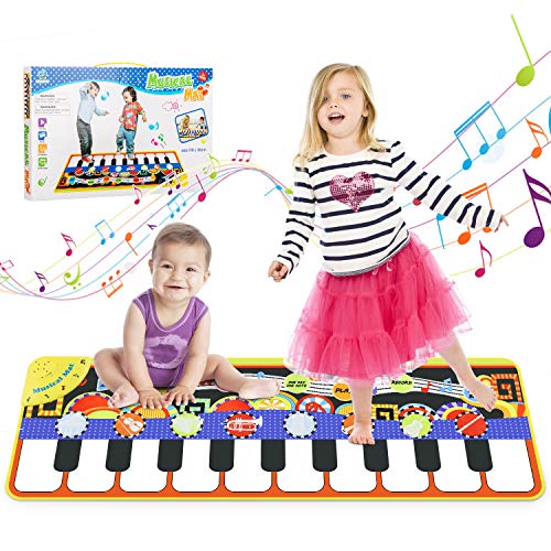 WOSTOO Music Mat, 19 Keyboard PlayMat Piano Mat Dance Floor Mat with 8 Selectable Musical Instruments Early Education for Kids Toddler Girls Boys, 43.3'' x14.2''