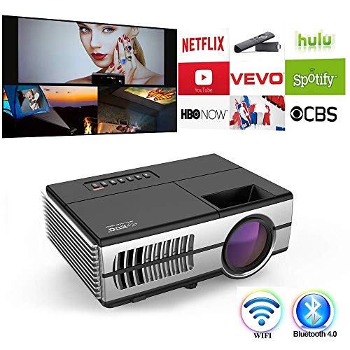 Mini Projector WiFi Bluetooth HDMI Portable Video Projector 2800 Lux Wireless Home Theater Outdoor HD Movie Projector with Built-in Speaker Support 1080P for Smartphone Gaming TV Box PS4 PC