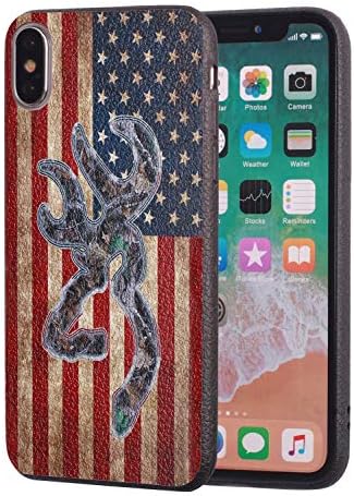 iPhone Xs Max Case,Camo Browning USA America Flag Design Slim Anti-Scratch Leather Grain Rubber Protective Case for Apple iPhone Xs Max (2018) 6.5 inch
