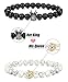 FINREZIO 6 PCS Yin & Yang Leather Bracelets and Stainless Steel Necklaces Set for Women Men Crown Bead Bracelets for Couples Jewelry Set
