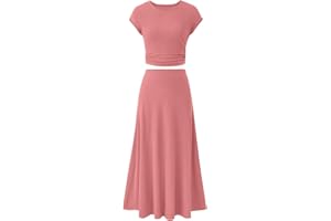 TAPANET Skirt Set Women 2 Piece Outfits Dressy Casual Summer Ribbed Knit Short Sleeve Crop Top Elastic High Waist Midi Skirts