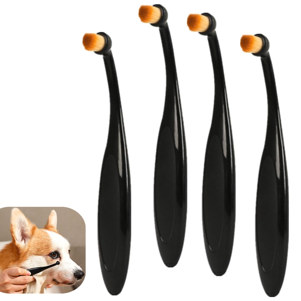 Luoyuanjia Pro Powder Applicator Brush for Dogs And Cats, 4 Pcs Tear Stain Remover Brush, Washable Superfine Fiber Long Tapered Bristles for Safely Apply Tear Stain Powder