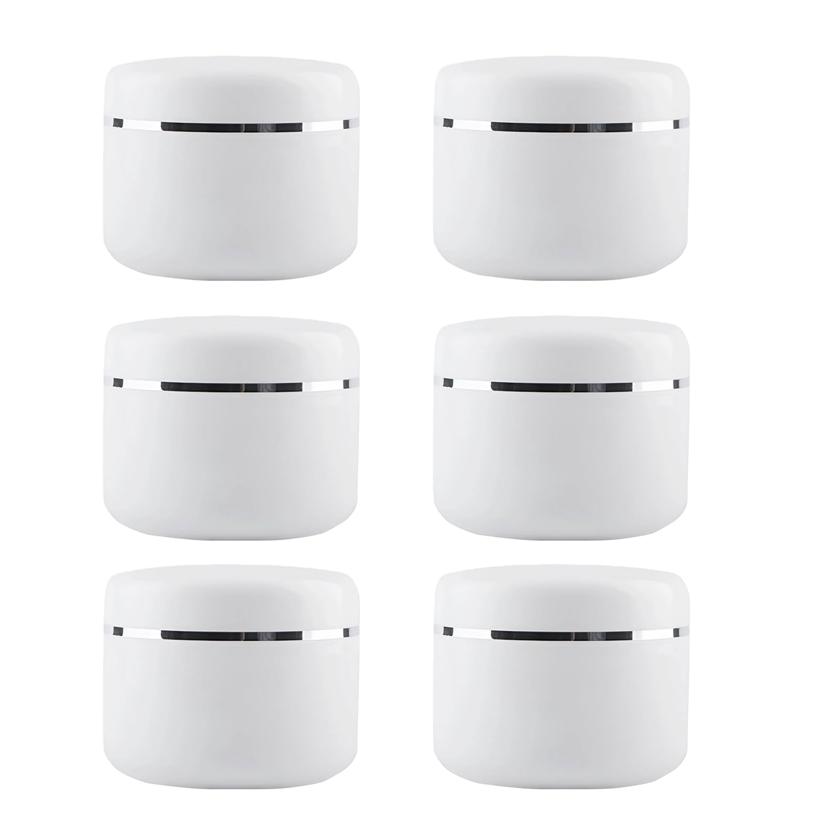 6 Pack 250ml Empty White Plastic Round Jars Bottles with Inner Liners and Screw Lid Refillable Makeup Cosmetic Jars for Face Cream Eye Shadow Lip Balm Lotion Storage Container